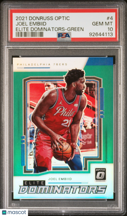 2021 Optic Joel Embiid Elite Dominators Green 1/5 PSA 10