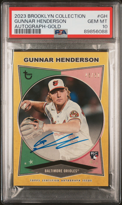 2023 Topps Brooklyn Collection Gunnar Henderson Auto Gold 45/50 PSA 10 RC