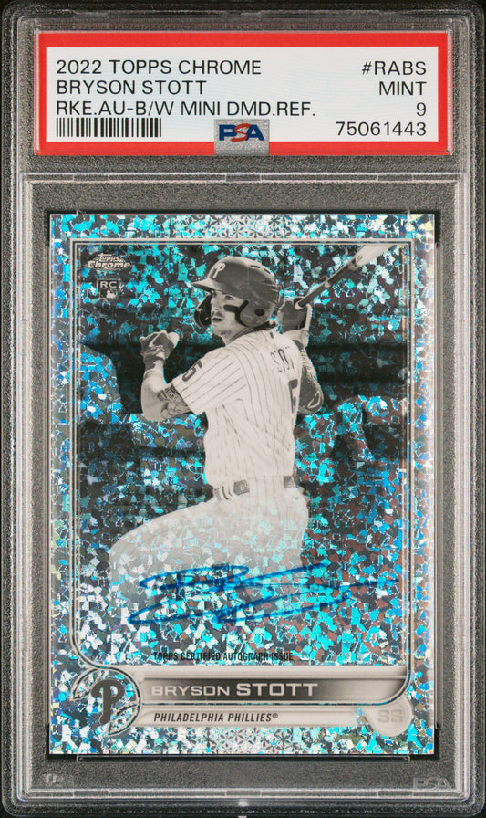 2022 Topps Chrome Bryson Stott Black White Mini Diamond Refractor Auto PSA 9 RC