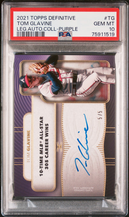 2021 Topps Definitive To Glavine Auto /5/5 PSA 10