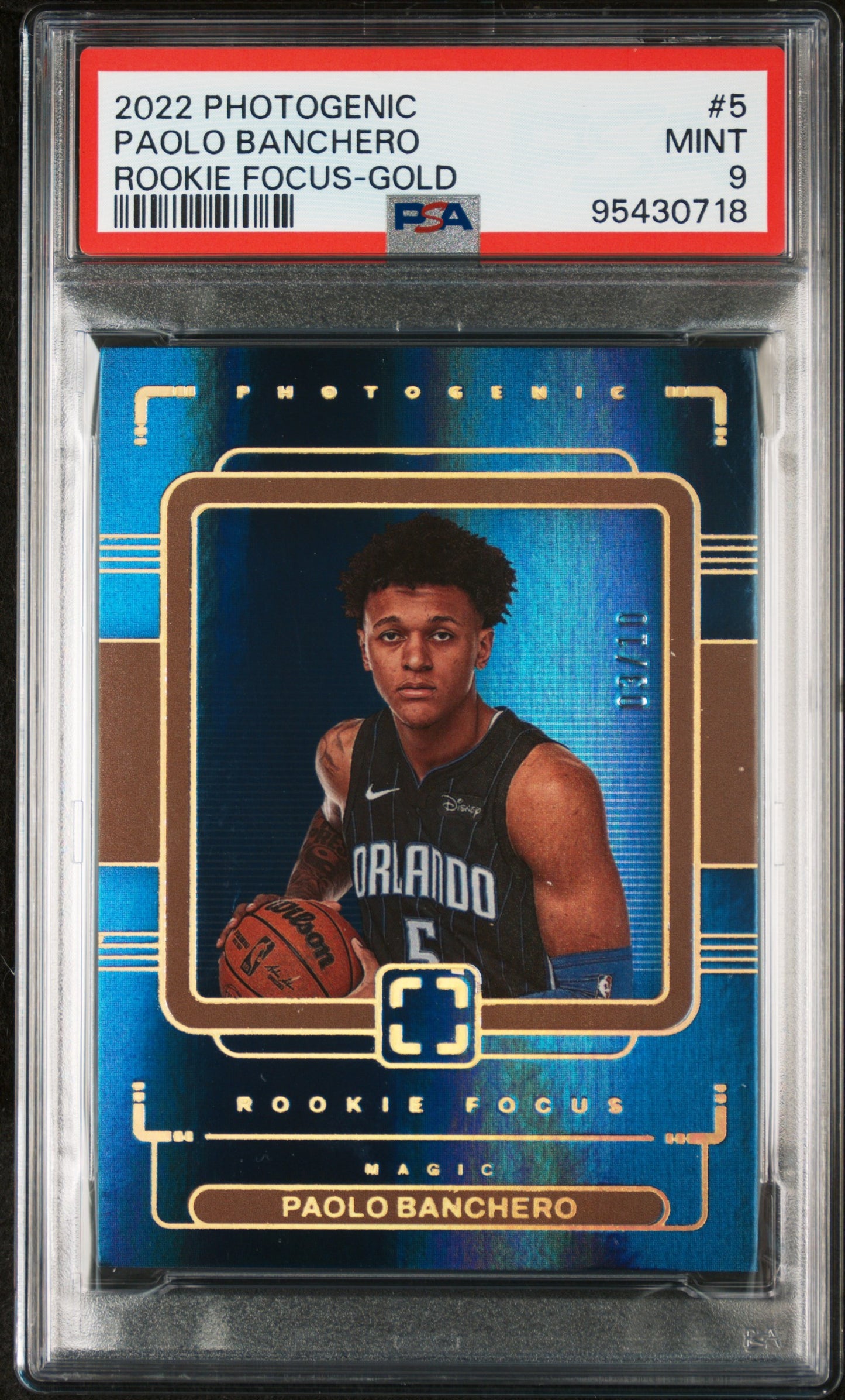 2022 Photogenic Paolo Banchero Rookie Focus Gold 03/10 PSA 9 RC