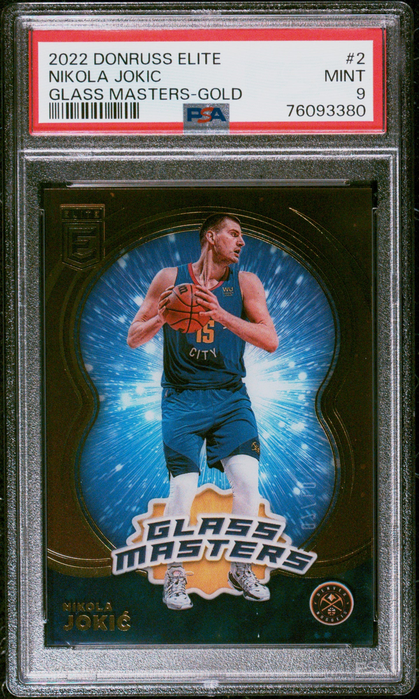 2022 Donruss Elite Nikola Jokic Glass Masters Gold /10 PSA 9