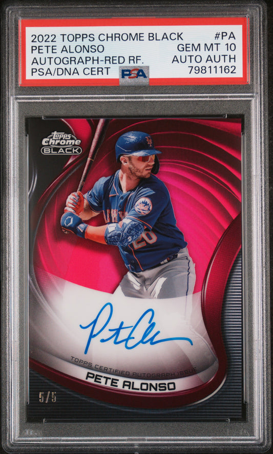 2022 Topps Chrome Black Pete Alonso Red Refractor 5/5 PSA 10