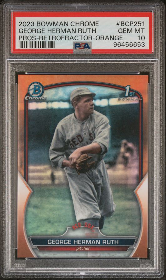 2023 Bowman Chrome George Herman "Babe" Ruth Orange Retrofractor 20/25 PSA 10