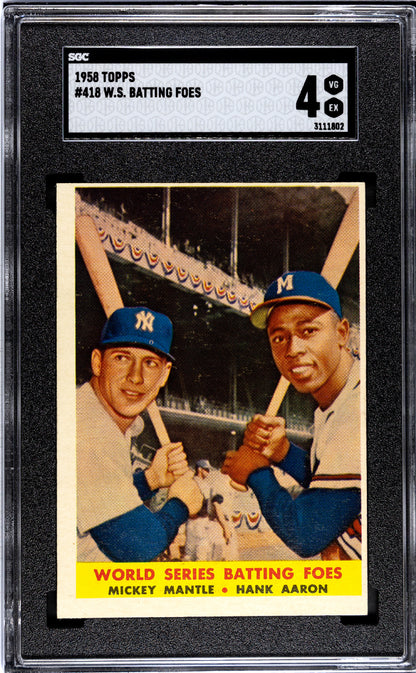 1958 Topps W.S. Batting Foes Mickey Mantle Hank Aaron SGC 4