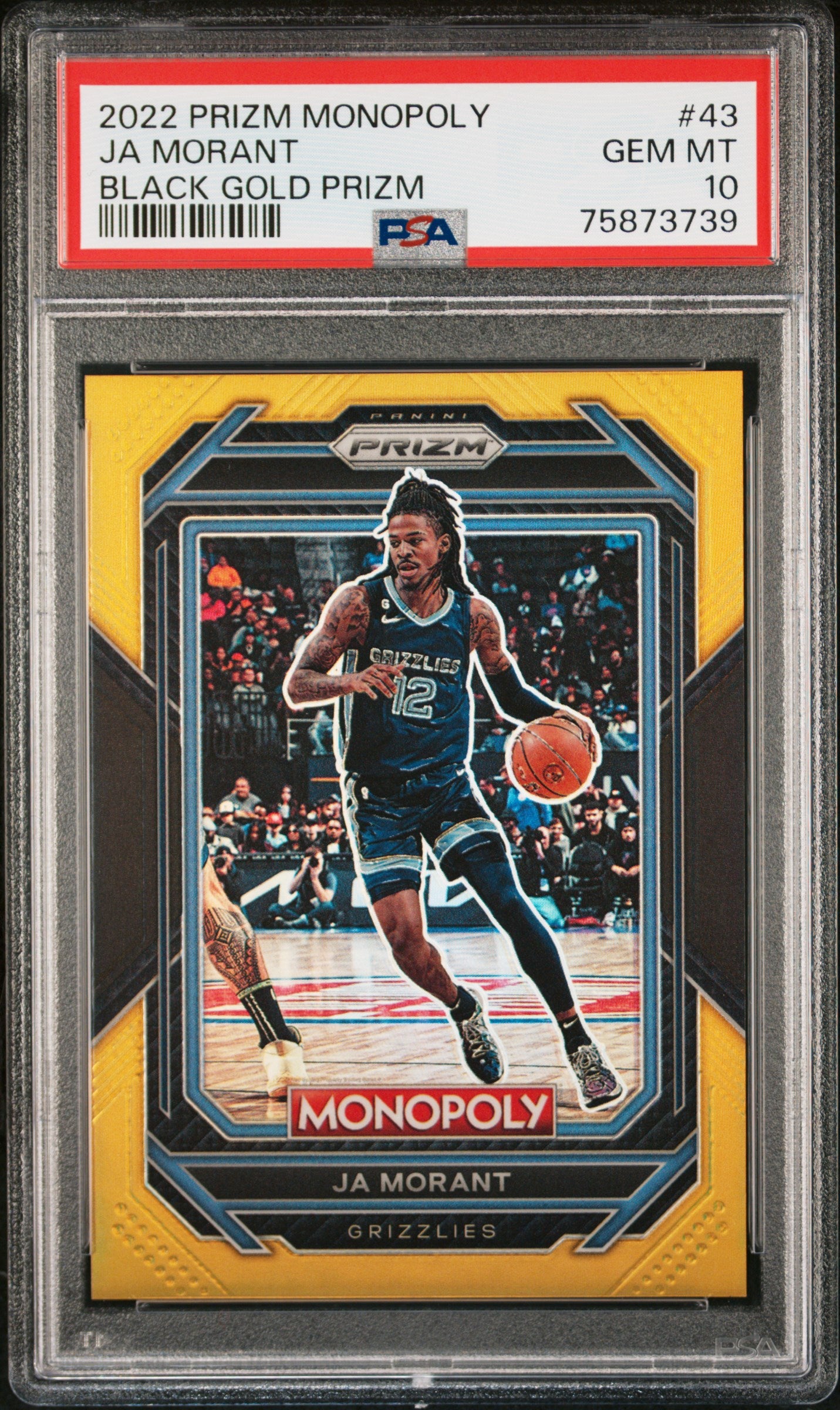 2022 Prizm Monopoly Ja Morant Black Gold Prizm 3/5 PSA 10