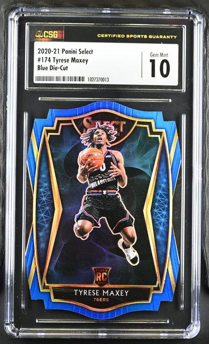 2020-21 Select Tyrese Maxey Blue Die Cut /249 Rookie CSG 10