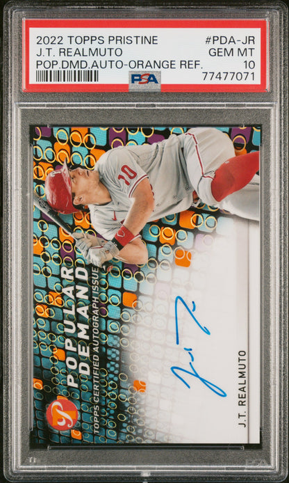 2022 Topps Pristine J.T. Realmuto Popular Demand Auto Orange 14/25 PSA 10