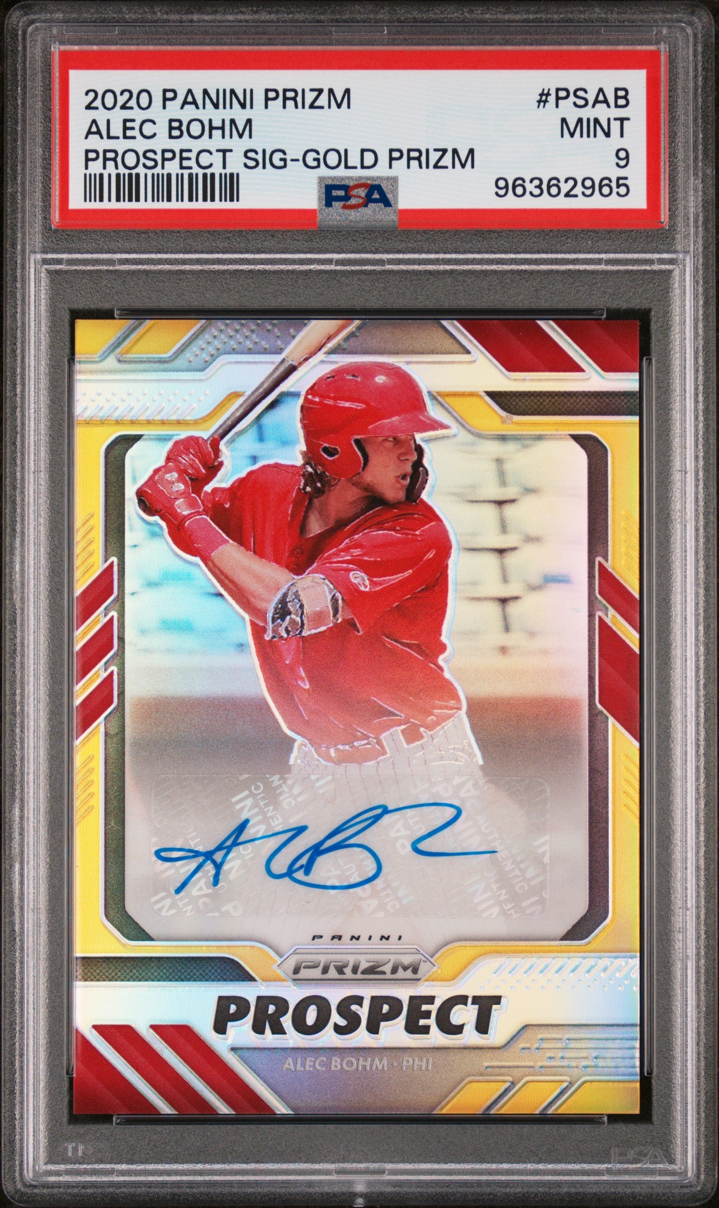 2020 Prizm Alec Bohm Gold Prospects /10 Rookie Auto PSA 9