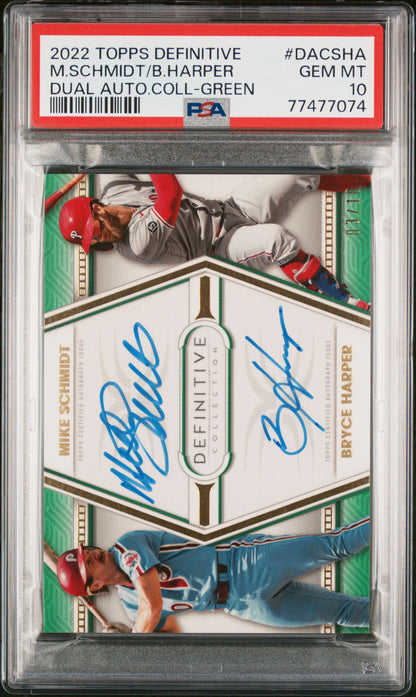 2022 Topps Definitive Schmidt Harper Dual Auto Green /10 PSA 10