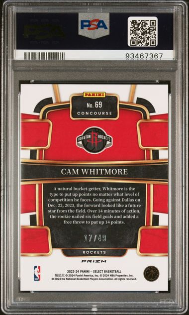 2023 Select Cam Whitmore Red Disco #69 /49 PSA 10 RC